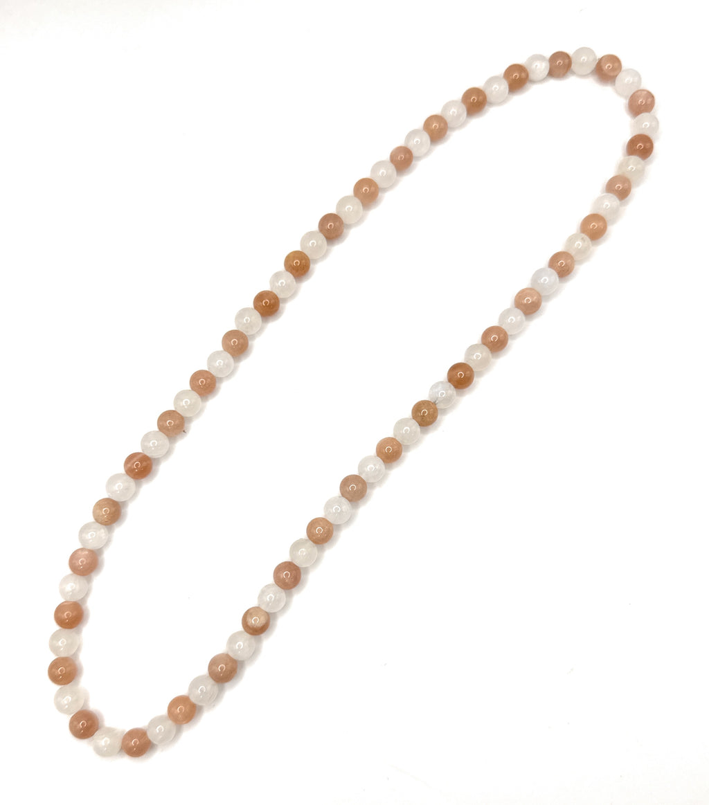 Peach, Rainbow Moonstone Beaded Necklace - 6mm | Handmade, Stretch