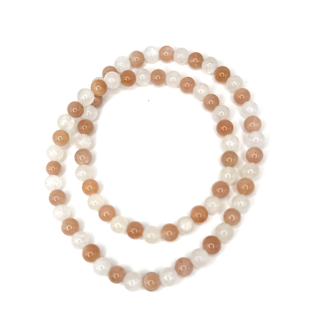 Peach, Rainbow Moonstone Beaded Necklace - 6mm | Handmade, Stretch