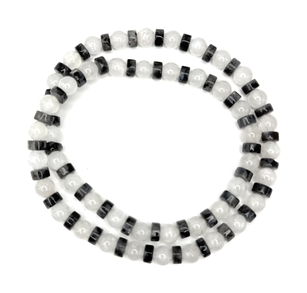 Rainbow Moonstone, Heishi Labradorite Beaded Necklace - 6mm | Handmade, Stretch
