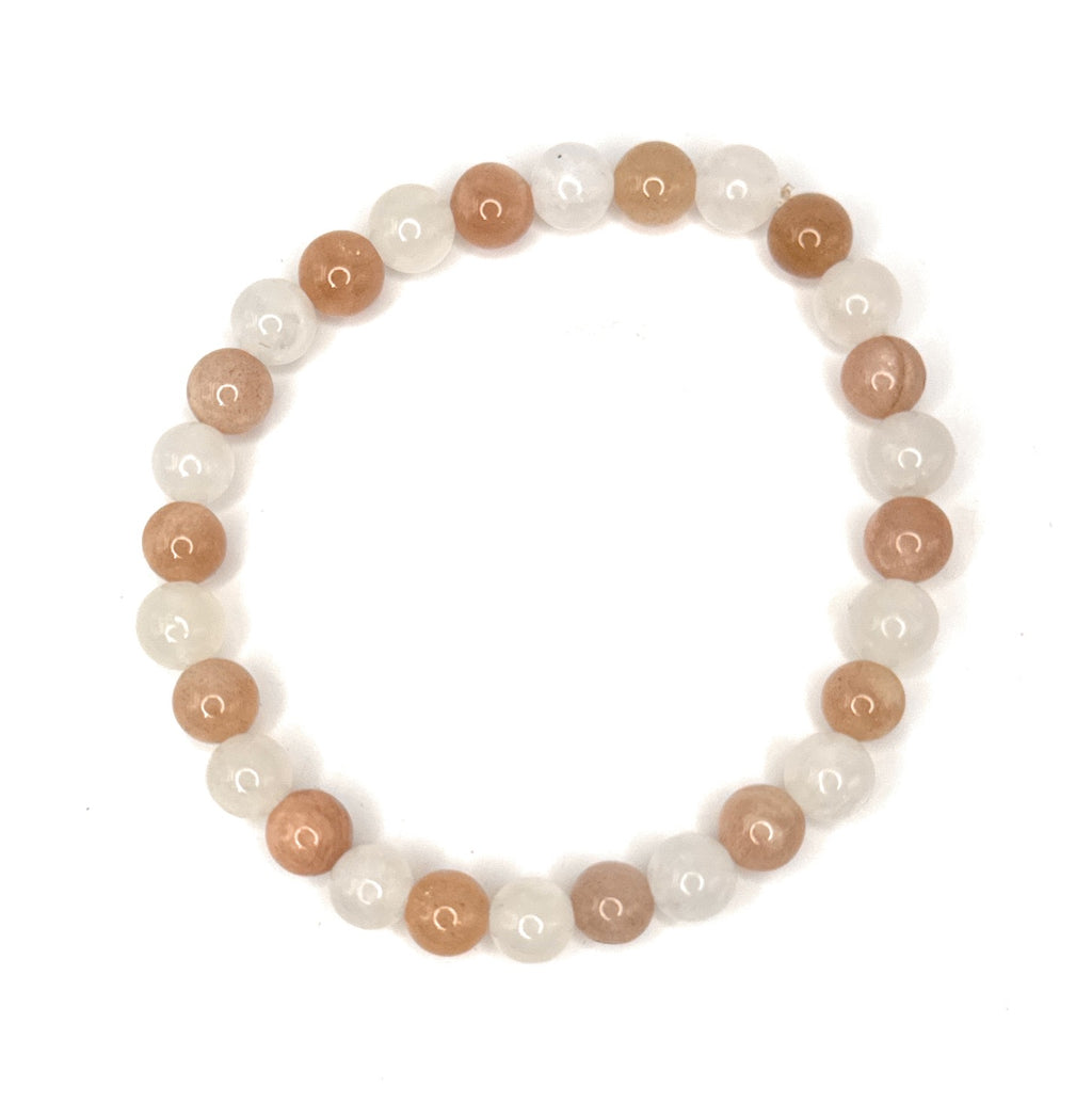 Peach, Rainbow Moonstone Beaded Bracelet - 6mm | Handmade, Stretch