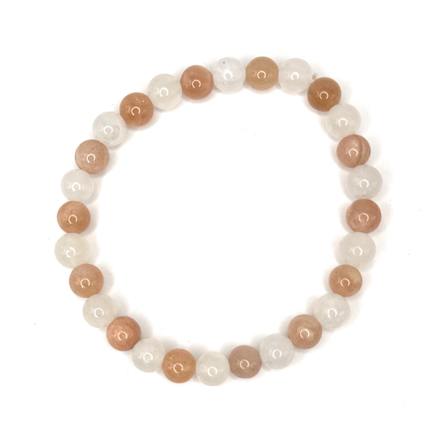 Peach, Rainbow Moonstone Beaded Bracelet - 6mm | Handmade, Stretch