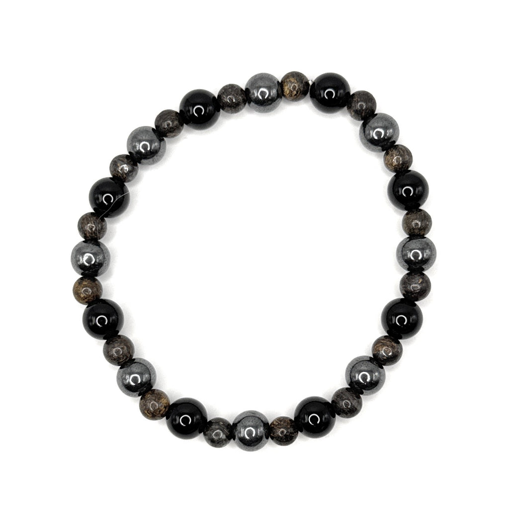 Black Onyx, Bronzite, Hematite Beaded Bracelet – 6mm, 4mm | Handmade, Stretch (Copy)