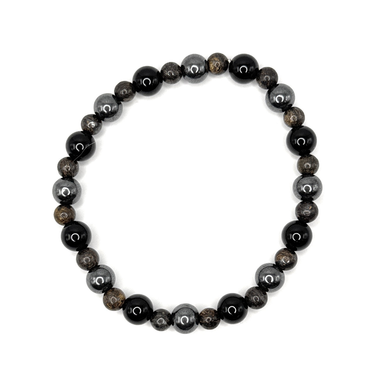 Black Onyx, Bronzite, Hematite Beaded Bracelet – 6mm, 4mm | Handmade, Stretch (Copy)