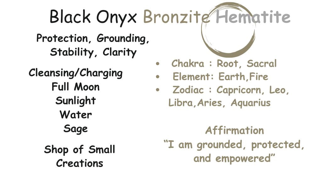 Black Onyx, Bronzite, Hematite Beaded Necklace – 6mm, 4mm | Handmade, Stretch