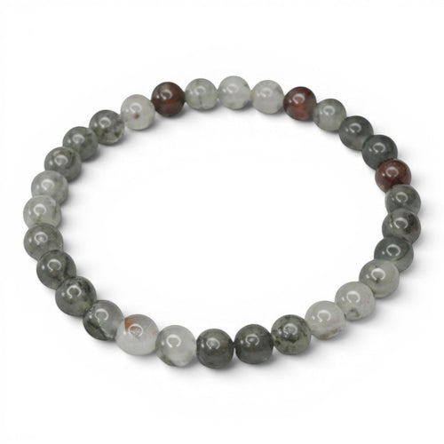 Beaded stretch bracelet with gray, brown, and white round stones