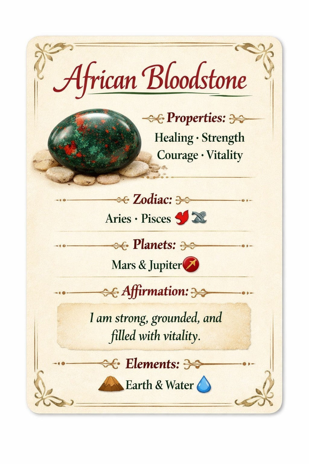 Shop of Small Creations, LLC African Bloodstone beaded stretch bracelet, 6mm natural gemstone beads with red flecks on green.