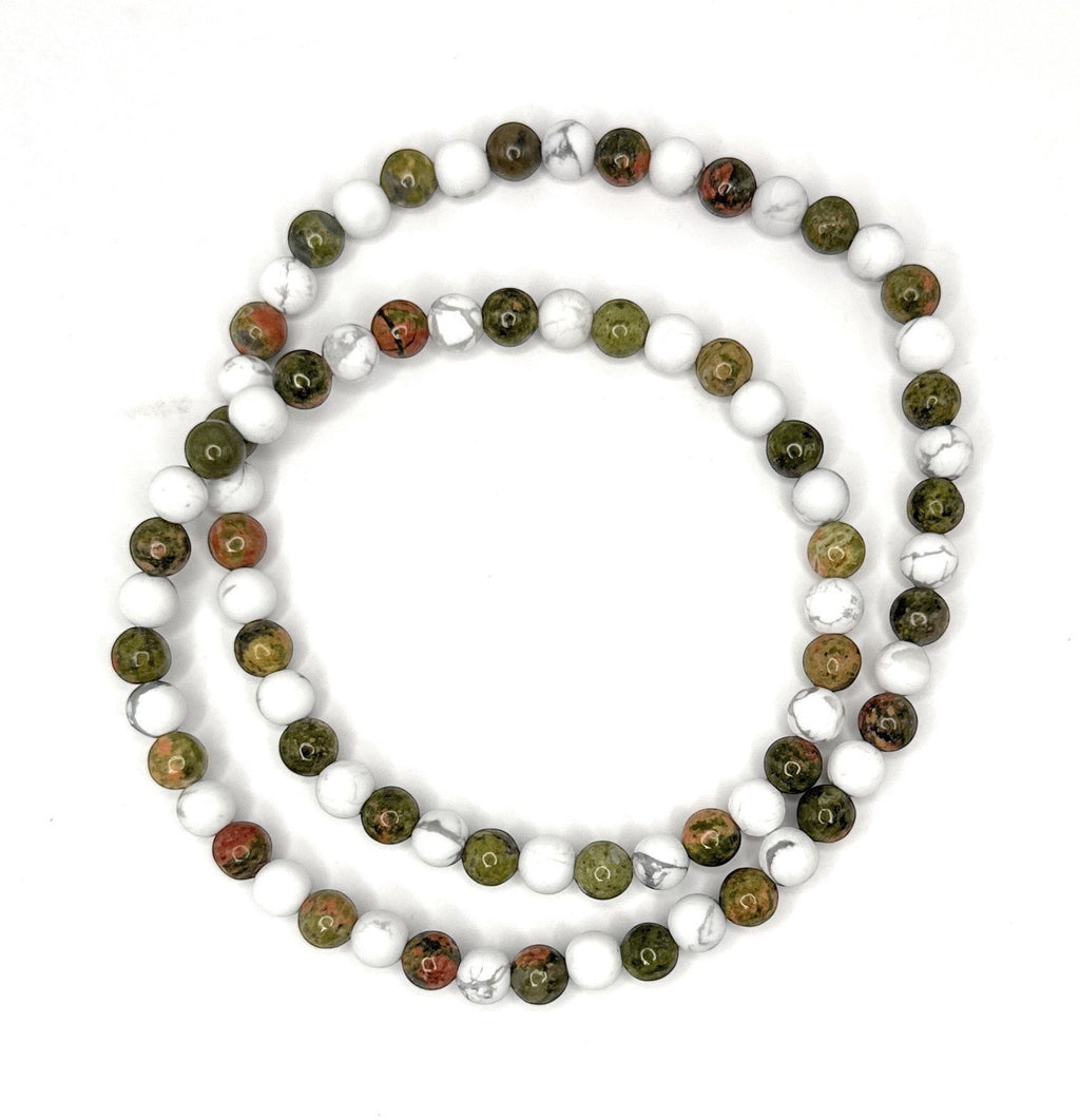 Shop of Small Creations, LLc Unakite and matte white Howlite beaded necklace, 6mm beads, no clasp, natural gemstones, healing stones.