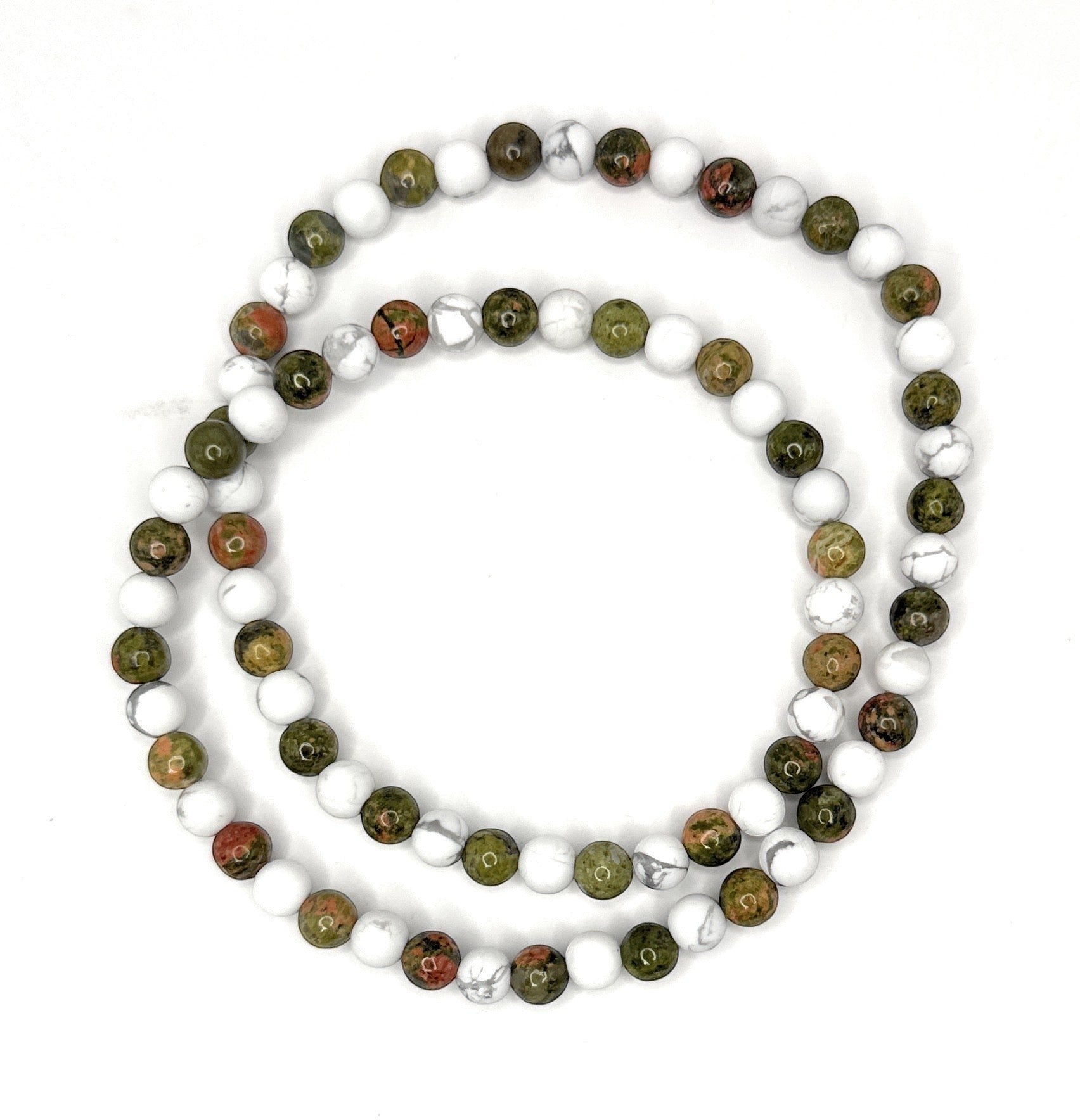 Shop of Small Creations, LLc Unakite and matte white Howlite beaded necklace, 6mm beads, no clasp, natural gemstones, healing stones.
