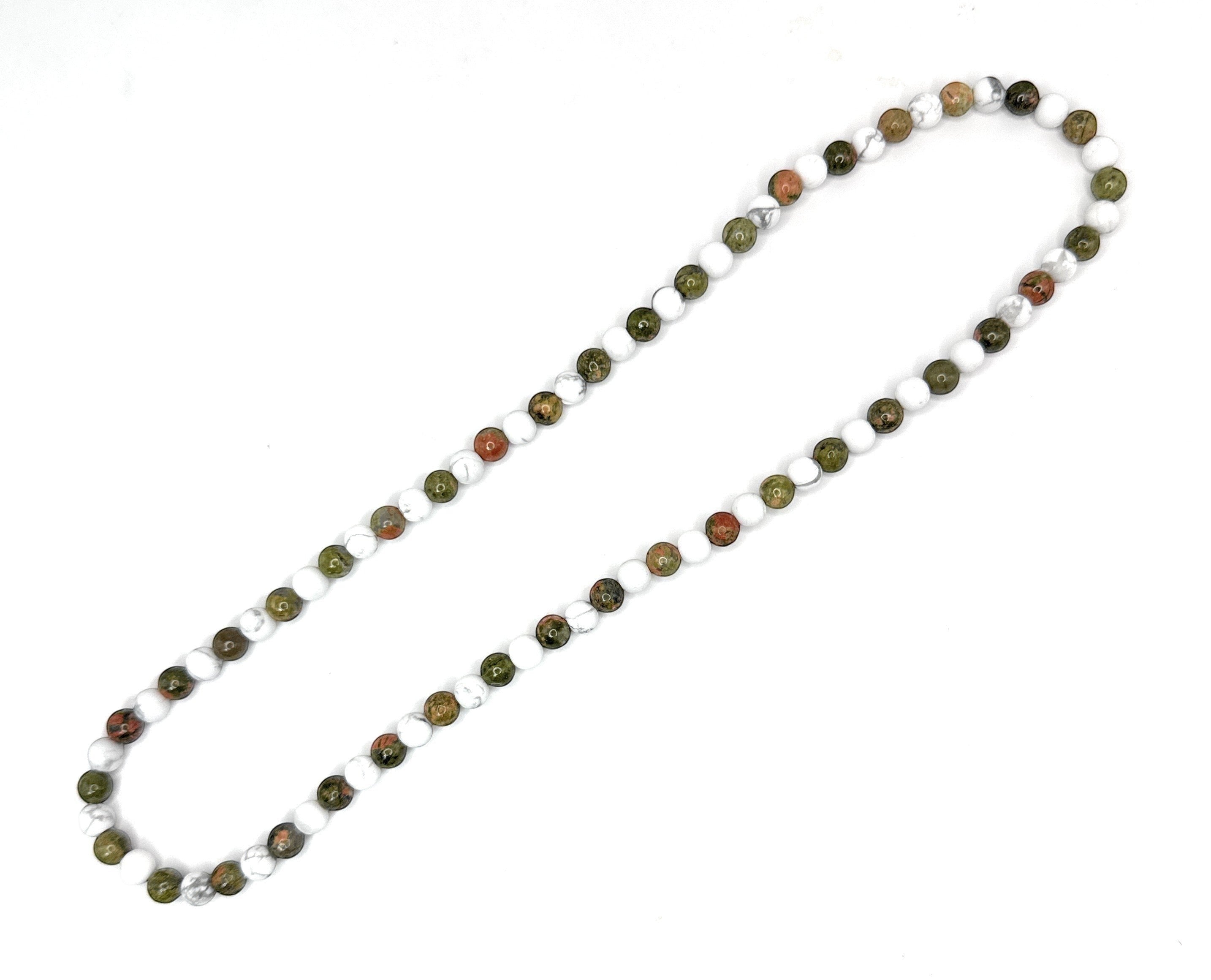 Shop of Small Creations, LLc Unakite and matte white Howlite beaded necklace, 6mm beads, no clasp, natural gemstones.