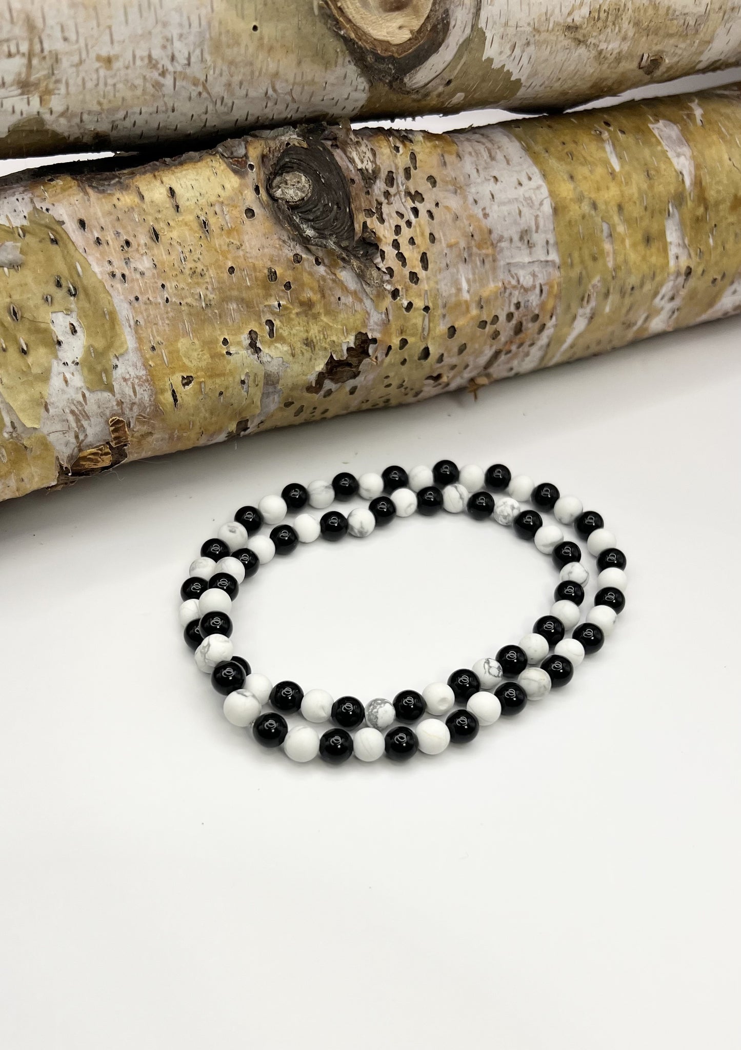 Black Onyx, Matte White Howlite Beaded Necklace - 6mm